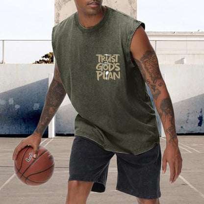 BINTEHGS Mens Sleeveless Graphic Tees Christian Tank Tops Workout Cut Off Shirt Acid Wash Gym Tanks Religious Faith Tee - color: Army Green, size: Medium