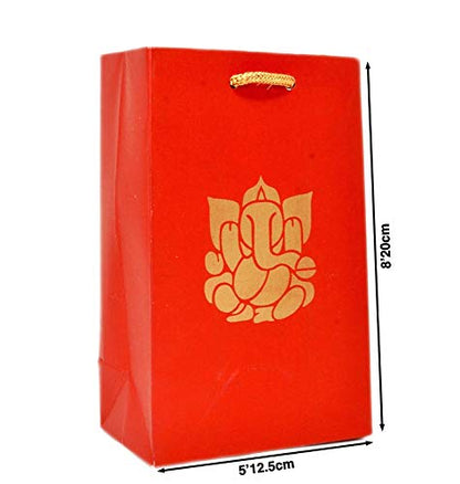Desi Favors Small Ganesh Paper Bags - Indian Gifts, Party Favor, Goodie, Small Paper Bags for Diwali, Pooja, Housewarming, Wedding Return Gifts - 5.9x5.11x2.75 Inch (Pack of 8) - style: Ganesh Paper Bags - Small