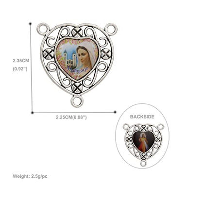 COTTVOTT St Benedict,Our Lady of Guadalupe Medal for DIY Jewelry Making,Virgin Mary Christ Jesus Rosary Center Connection Part - color: 20pcs-Enamel Heart Medal A