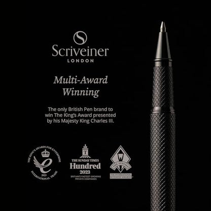 Scriveiner All Black Rollerball Pen - Stunning Luxury All Metal Matt Black Pen, Schmidt Ink Refill, Best Roller Ball Gift Set for Men & Women, Professional, Executive Office, Custom Name Engraving - color: AllBlack (Personalized)