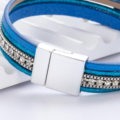 Christian Cross Leather Bracelets Boho Western Blessing Religious Jewelry - color: Royal Blue