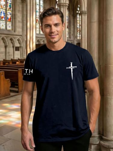 Christian Shirts for Men Religious Cross Shirt Faith Graphic Tees - color: Darkblue, size: 3X-Large