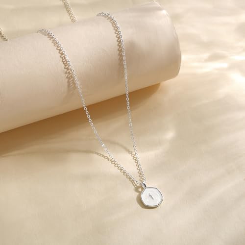 Robaice Cross Necklace for Women, Dainty 14K Gold Plated Cross Necklace - style: disc cross silver