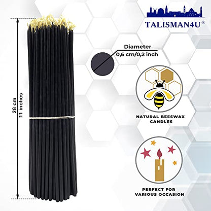 TALISMAN4U 50 Black Beeswax Taper Prayer Candles 11inch Holy Land Jerusalem - color: Black