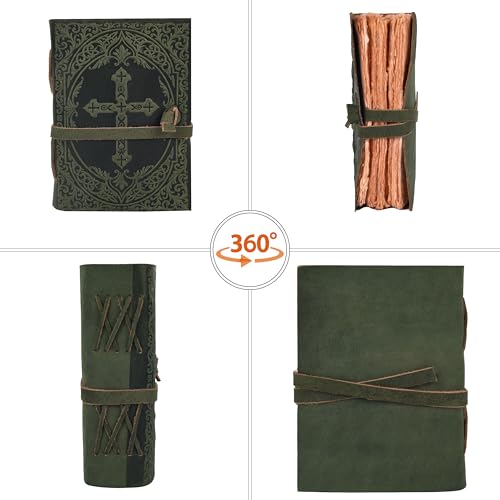 LEATHER VILLAGE Journaling Bible Cross Embossed, Forest Green 7x5. - color: Green, size: 7 inches X 5 inches