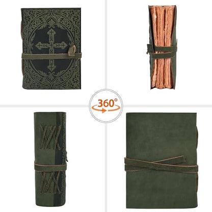 LEATHER VILLAGE Journaling Bible Cross Embossed, Forest Green 7x5. - color: Green, size: 7 inches X 5 inches