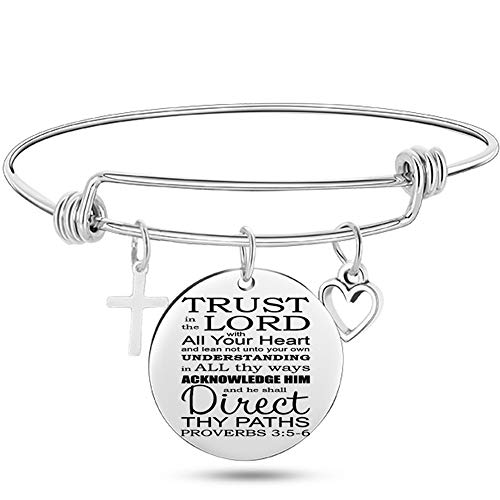 Jude Jewelers Stainless Steel Adjustable Size Christian Cross Holy Bible Verses Mantra Bangle Bracelet - style: Proverbs 3:5&6