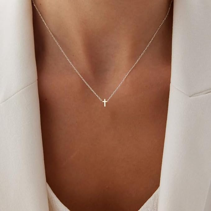 VIROMY Gold Cross Necklace for Women 14K Gold Plated Cute Sidways Cross Pendant Choker Necklaces Simple Trendy Everyday Jewelry for Women - style: Nifty Cross-SL