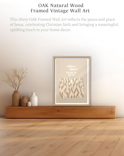 iHery 12x16in Jesus Feeds the 5000 Framed Christian Wall Art - color: OAK Framed Feeds the 5000, size: 16"L x 12"W