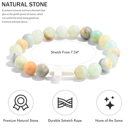VIBILIA Cross Beaded Bracelets for Women, Birthday Gifts - color: C 1. Cross - Amazonite