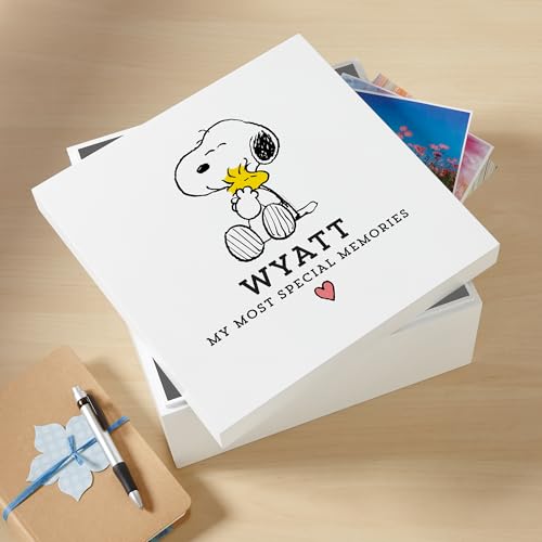 Let's Make Memories Personalized Baby Keepsake Box - Memory Storage - Newborn Baby Gift for New Parents - Shower Present - PEANUTS - Add Name and Message - Snoopy & Woodstock - color: Snoopy & Woodstock