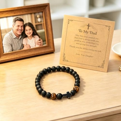 Lamyba Dad Husband Bracelets from Daughter Wife, Father Gifts for Men, Cross Beads Bracelet Fathers Birthday Gifts for Him - style: Dad Bracelet