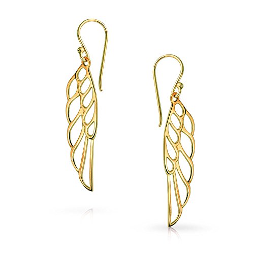 Spiritual Angel Wing Feather Earrings Rose Gold Plated .925 Sterling Silver - color: Gold-Tone
