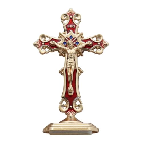 【Durable Zinc Alloy】 Cross Ornament for Christmas & Car Cross-Shaped Figurine, Christmas Ornaments for Car Dashboard, Home & Office Decoration-Golden red - color: Golden Red