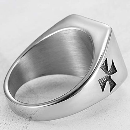 JUDE Retro Vintage Stainless Steel Crusade Cross Signet Style Cocktail Party Biker Ring