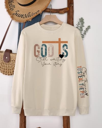 Christian Sweatshirts for Women Jesus Long Sleeve Graphic Shirts - color: Beige, size: Large