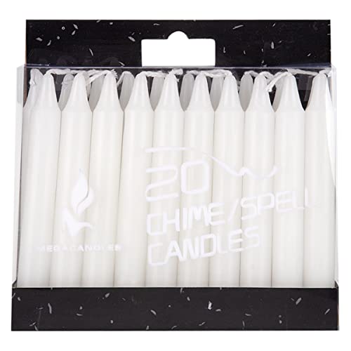 Mega Candles Unscented Mini Taper Chime Spell Candles 20 Count 4" x 1/2" - color: White, size: 20 Pieces