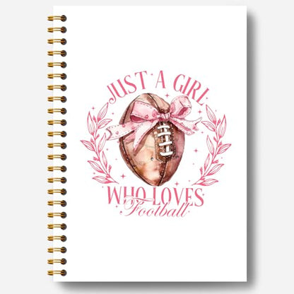Coquette Pink Bow Football Notebook, Just a Girl Who Loves Football Journal, Football Gifts for Women, Football Mom Gifts, Preppy Notebook Journal for Note Taking Work, Spiral Notebook 5.5x8.3 Inch - color: Pink Bow Football