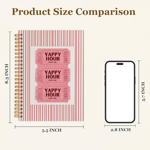 SAFDSGFDB Pink Striped Preppy Notebook Journal 5.5x8.3, Trendy Girly Yappy Hour Ticket Aesthetic Spiral Hardcover Journal Notebook for Work Study Office Note Taking - color: Stripe pink
