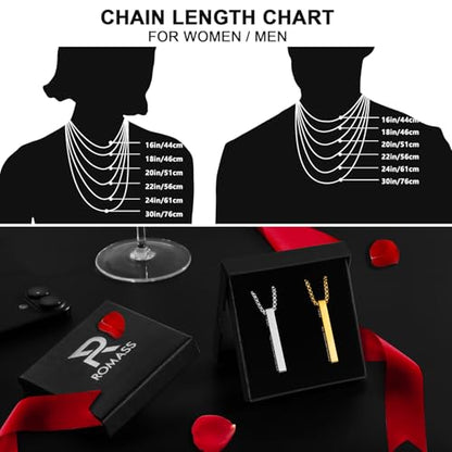 Romass 2Pcs Pendant Necklace for Men,Stainless Steel Silver Black Gold Bible Verse Chains for Men Vertical Bar Pendant Gifts Jewelry Box 16-24 Inches - size: 16 in, style: 2Pcs(silver+gold) 1.6 "* 0.2'' pendant