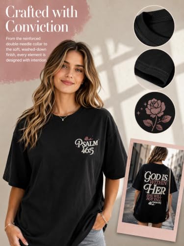 Muicy Womens Psalm 46 5 God is Within Her Christian Bible Verse Oversized T Shirt 2026 Summer - color: Black, size: Small