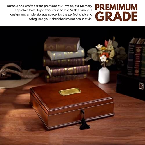 Arolly Romeo Memory Keepsake Box Organizer with Mahogany Wood Finish - Large Personal Storage Box with Locking Lid | Wooden Memory Box Gift for Anniversary, Wedding, Valentine, Birthday