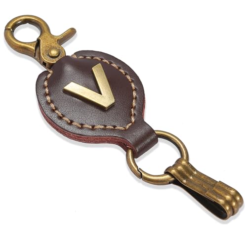 Initial Letter Keychain Brown Leather Alphabet Keychain with Easy Clasp, Key Car Key Bag Key Ring for Women Mens - color: V