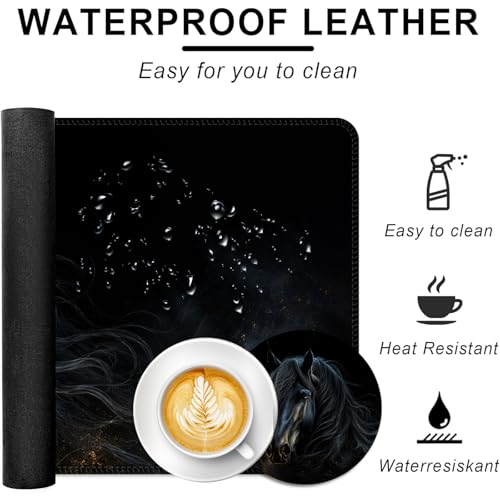 Large Keyboard Mouse Pad Set, Extended Mouse Pad+Keyboard Wrist Rest Support, Memory Foam Ergonomic Easy Typing, 4Pcs (31.5×11.8 in) Desk Pad Set for Office Home,Black Horse - color: Black Horse-2-20