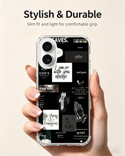 Christian Quotes Phone Case Compatible with iPhone 17, Black Aesthetic Collage Phone Cover for iPhone 17 - color: Christian Quotes