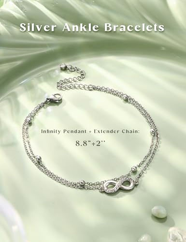 FIBO STEEL Silver Plated Ankle Bracelets Stainless Steel Anklets for Women - style: Infinity