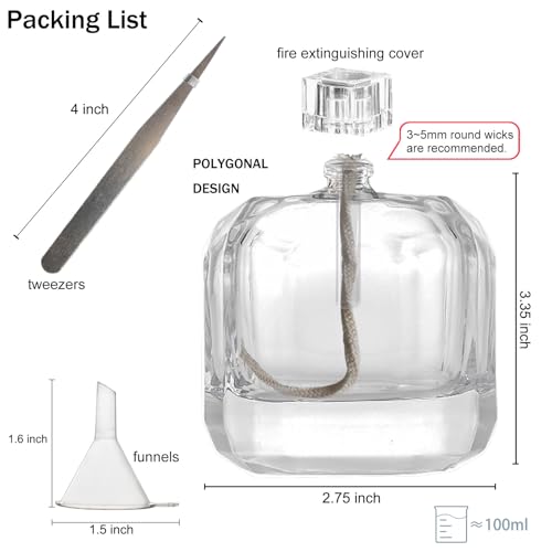 2Pcs Small Refillable Clear Glass Oil Lamp Unscented Candles for Fine Dining | Restaurants or Home Cotton Wick and Holder Included - color: Polygon/2pcs