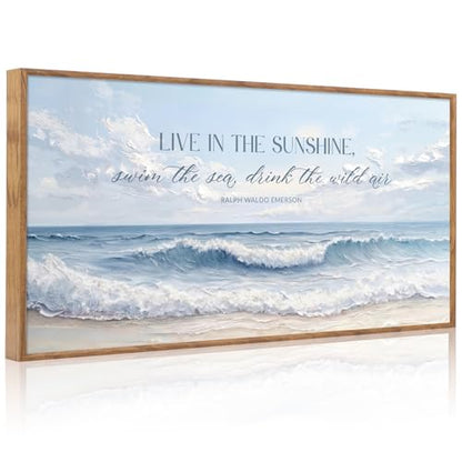 Aurlan 3D Textured Blue Coastal Quotes Framed Canvas Wall Art 40x20 Inch - color: Ralph Waldo Emerson Quotes (3D Textured), size: 40"L x 20"W