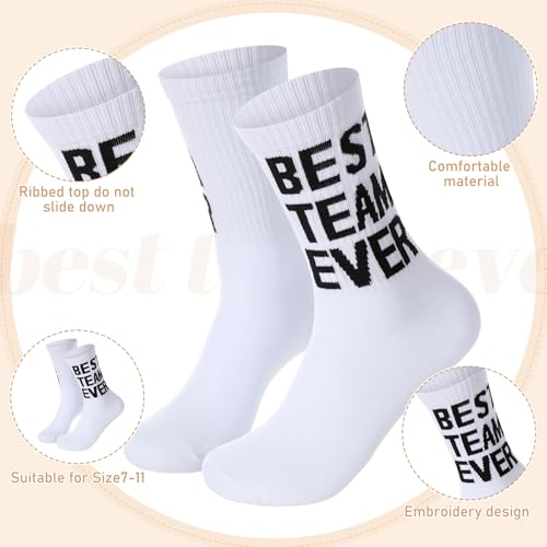 Glitopper 12 Pairs Best Team Ever Socks Bulk Casual Calf Sport Socks Employee Appreciation Gifts for Women Men Basketball Football Coach Team Sport Activities Staff Office Gift