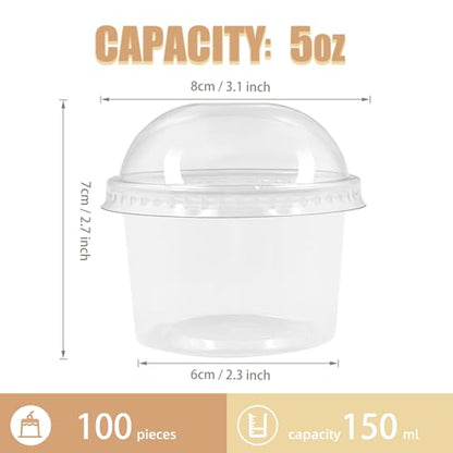 [100 Sets 5 oz] Clear Plastic Cups with Dome Lids,Disposable Plastic Drinking Cups,Parfait Cups for Cupcake/Ice Cream/Latte/Cold drinks - size: 5oz