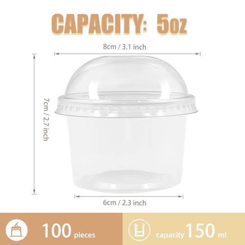 [100 Sets 5 oz Clear Plastic Cups with Dome Lids,Disposable Plastic Drinking Cups,Parfait Cups for Cupcake/Ice Cream/Latte/Cold drinks (Pack of 2) - size: 5oz (Pack of 2)