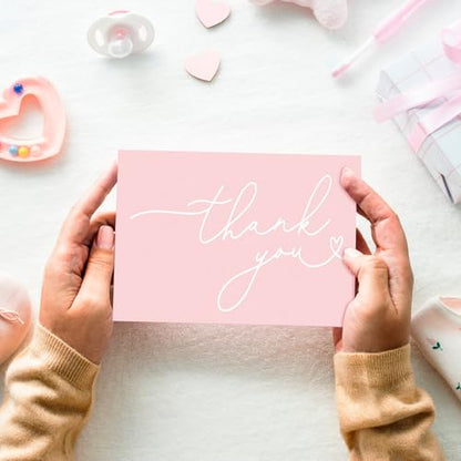 Teling 200 Set Thank You Cards with Envelopes Bulk, 6 x 4 Inch Blank Thank U Greeting Notes with Brown Kraft Envelopes Stickers Thankyou Card Set for Graduation Wedding Birthday Baby Shower(Pink) - color: Pink