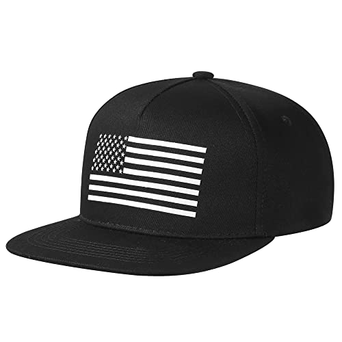 UALON Baseball Cap, Snapback Trucker Hat for Men & Women with American Flag and Adjustable, Breathable Mesh, Flat Bill Hats - color: Black/White