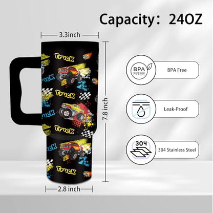 24oz Monster Truck Tumbler with Handle and Straw, Truck Gifts for Boys - color: Truck1