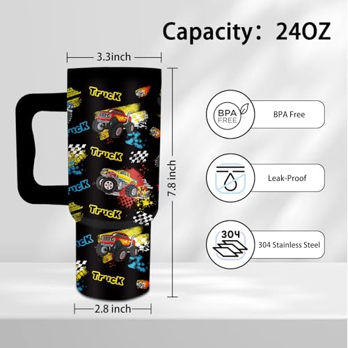 24oz Monster Truck Tumbler with Handle and Straw, Truck Gifts for Boys - color: Truck1