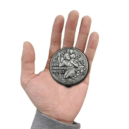 Guardian Angel Car Visor Clip, Religious Saint Christopher Car Visor Clip – “Saint Christopher Protect Us” Travel Medal, Christian Car Accessory & Safety Gift for Drivers, Truckers, and Loved One