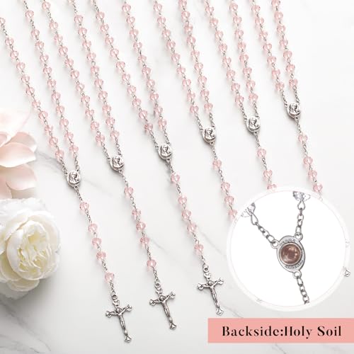ROCEEI 12/24 Set Catholic Rosary Beads Necklace Bulk - color: Pink