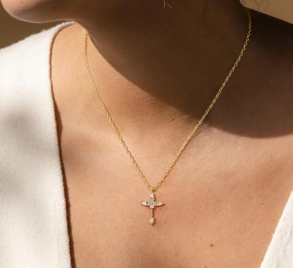 Cross Necklace for Women,Dainty 14k Gold Plated Pendant Necklaces - color: Gold-9