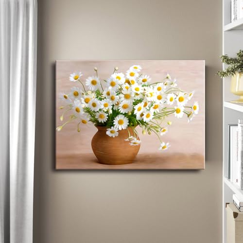 Ploceiny Boho Daisy Pink Flowers Wall Art Canvas for Teen Girl Bedroom Floral Picture Poster for Living Room Bathroom Wall Decor A-438 - color: pink canvas wall art