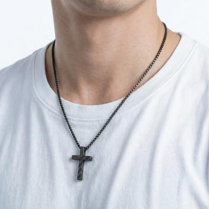 Cross Necklace for Men Black Gold Silver American Flag Pendant Chain Bible Verse Stainless Steel Necklaces Mens Stocking Stuffers for Christmas Christian Gifts - color: black, style: win
