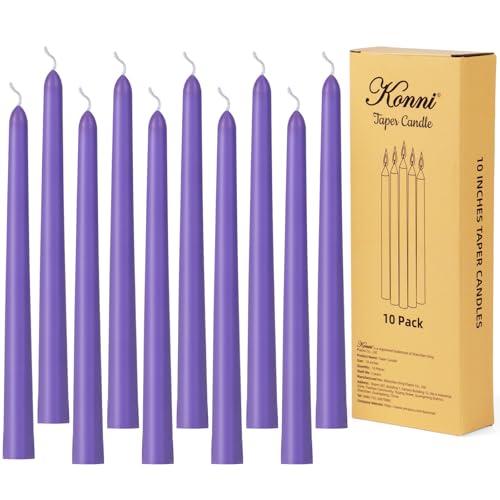 KONNI 0.87×10 Inch Violet Taper Candles, Unscented and Smokeless Tall Candlesticks, 10 Pack Tapered Candles with Cotton Wicks, Long Burning, Ideal for Weddings, Dinner Parties, and Home Décor - color: Violet