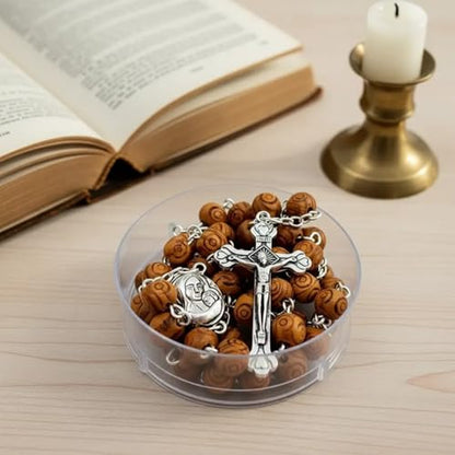 Nazareth Store Natural Olive Wood Rosary Beads Hand Carved Five Decade Catholic Rosary with Jerusalem Holy Soil Medal and Cross Terra Santa Rosaries