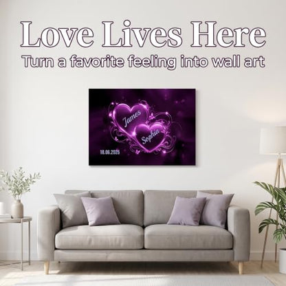 Ipplee Custom Framed Romantic Neon Double Heart Canvas for Couples - color: Design23