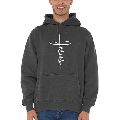 Jesus Cross Christian Pullover Hoodie for Men Women, Inspirational Gift - color: Charcoal, size: XX-Large