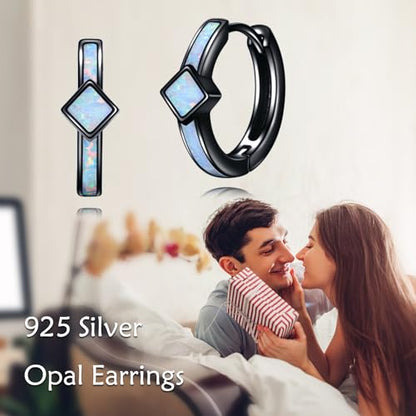 AOBOCO Black Hoops Earrings for Men Sterling Silver Viking Celtic Cross Heart Skull Round Triangle Hoop Earrings Birthday Father Day Christmas Jewelry Gifts for Men Women Friends - style: Opal Hoop Earrings
