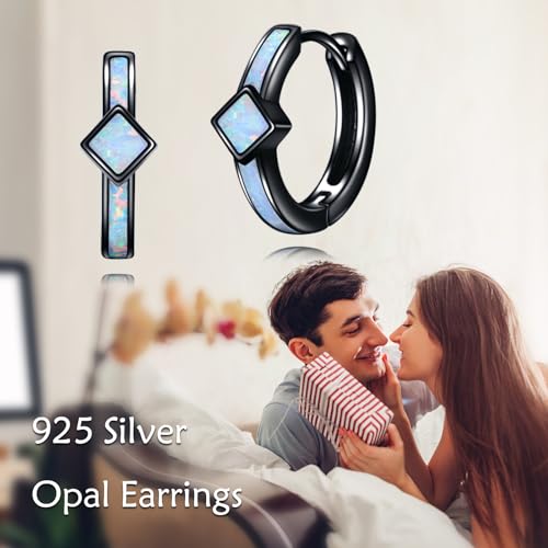 AOBOCO Black Hoops Earrings for Men Sterling Silver Viking Celtic Cross Heart Skull Round Triangle Hoop Earrings Birthday Father Day Christmas Jewelry Gifts for Men Women Friends - style: Opal Hoop Earrings